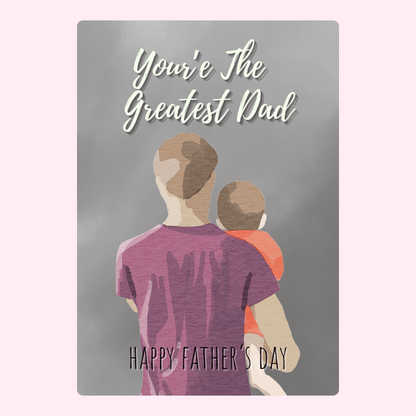 Happy Father’s Day card featuring greatest dad illustration and child design