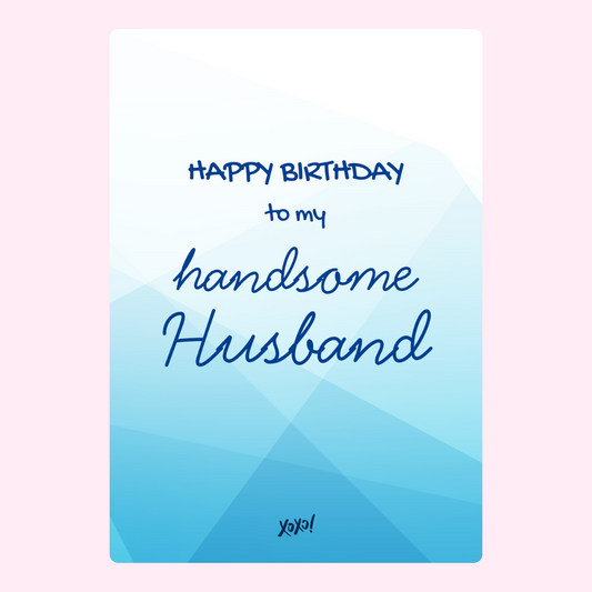 Happy birthday handsome husband cake card with elegant blue typography design