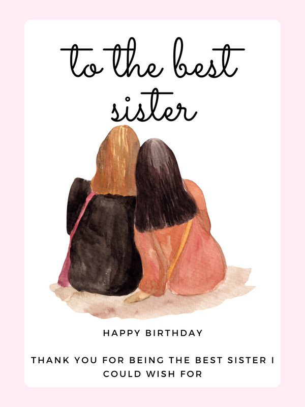 Happy Birthday best sister card with sisters illustration