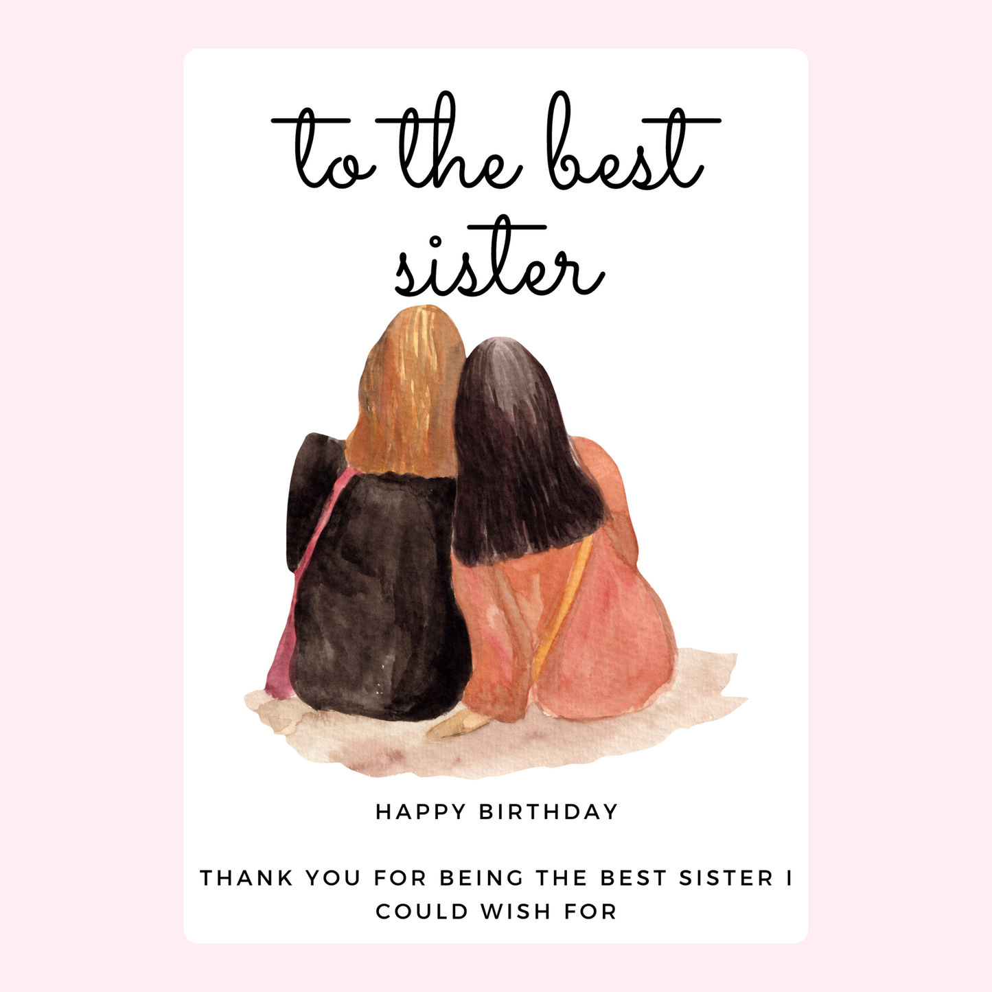 Happy Birthday best sister card with sisters illustration