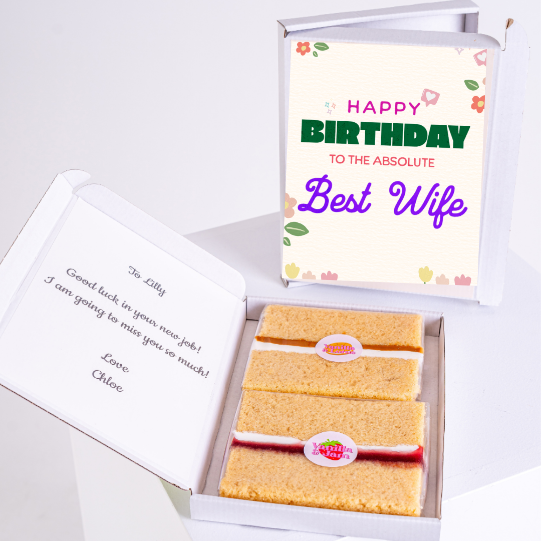 Happy birthday cake gift box for the absolute best wife with floral card