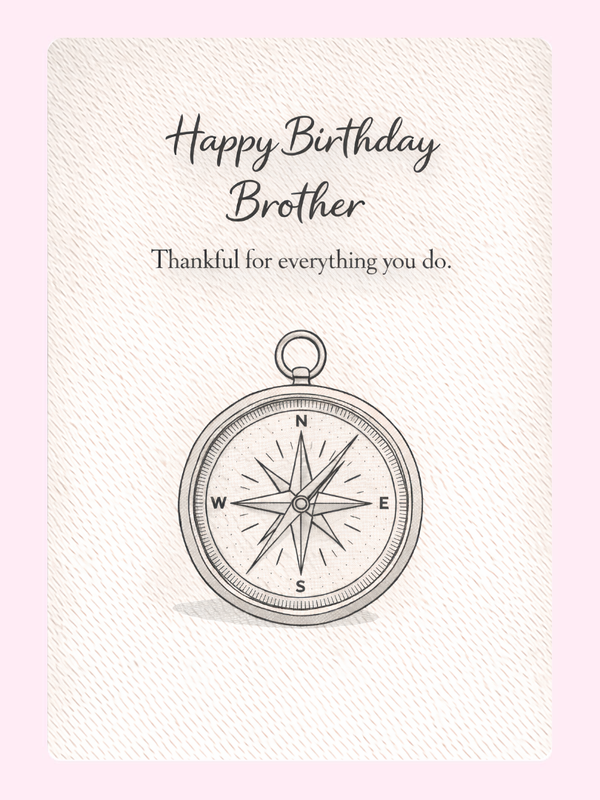 Happy Birthday Brother card with vintage compass design