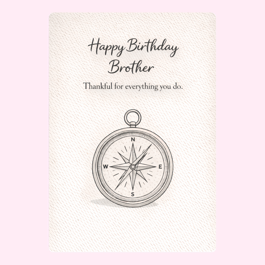 Happy Birthday Brother card with vintage compass design