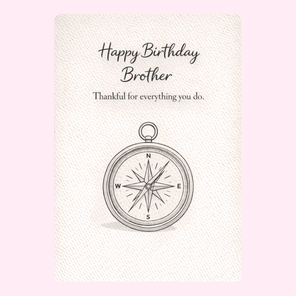 Happy Birthday Brother card with vintage compass design