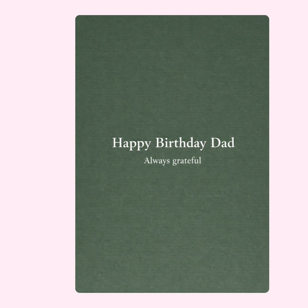 happy birthday dad card design in dark green background