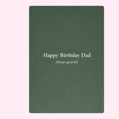 happy birthday dad card design in dark green background