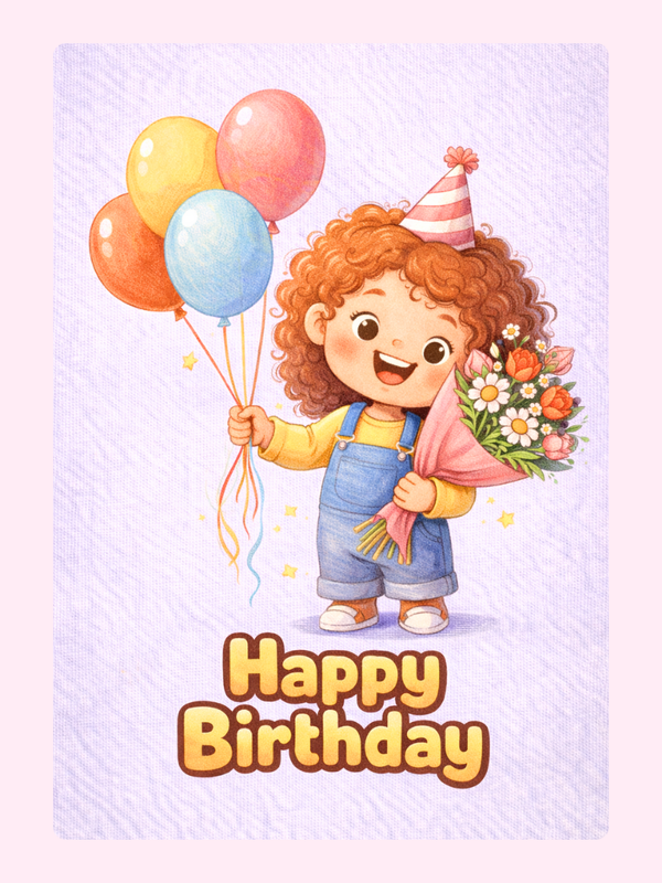 Happy Birthday Girl Balloons Cake Card