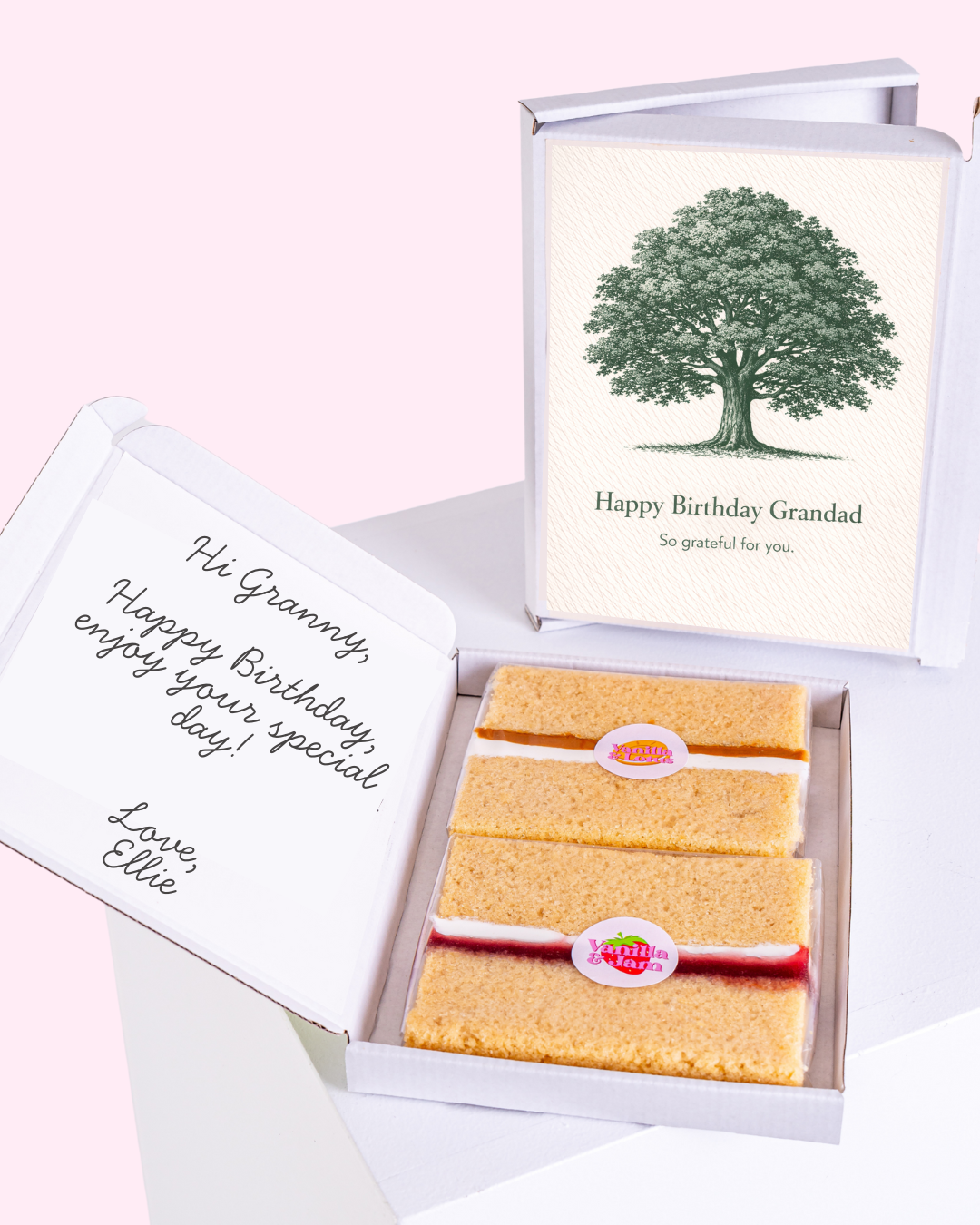 Happy Birthday Grandad cake card gift box with personalised message and sponge cake slices