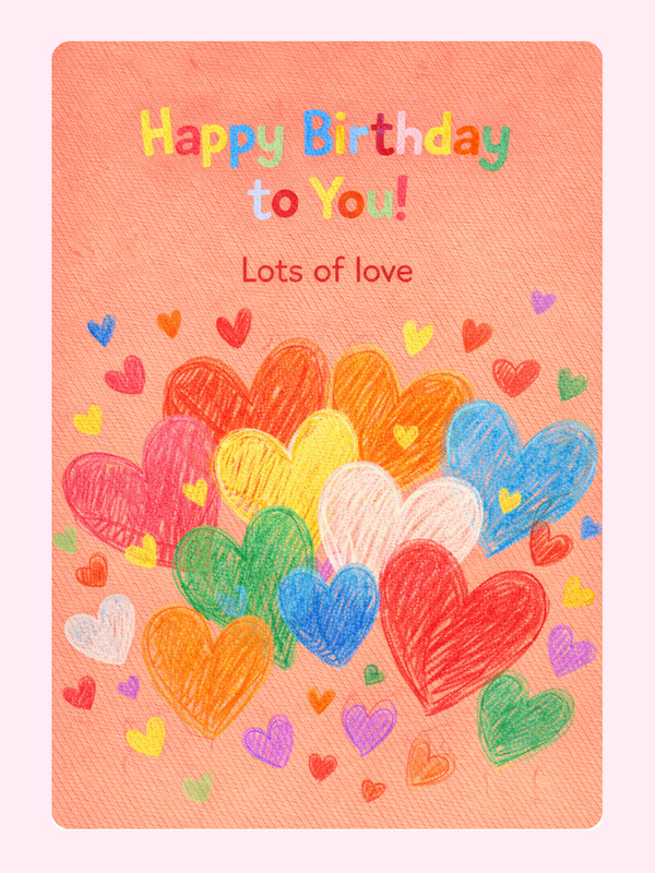 Colourful Hearts Kids Birthday Cake Card