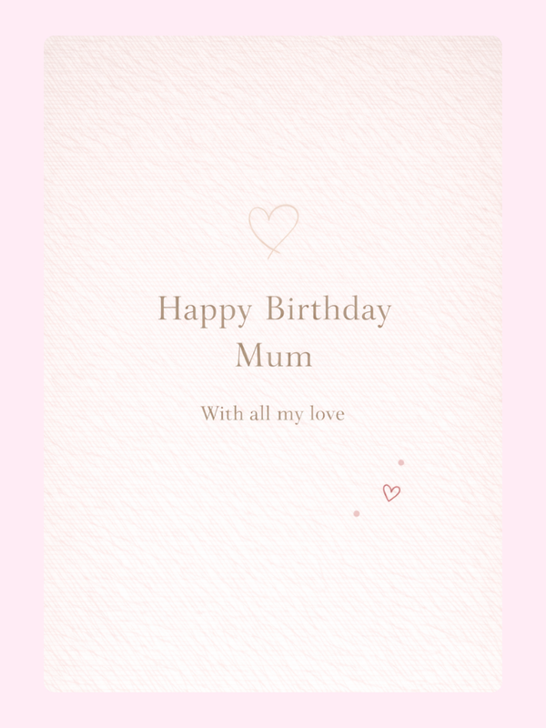 happy birthday mum cake card design with soft pink background