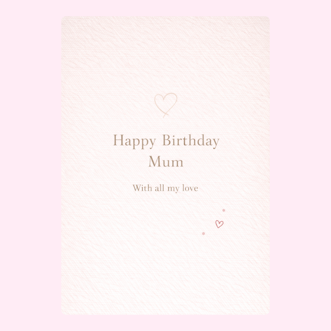 happy birthday mum cake card design with soft pink background