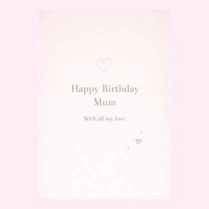 happy birthday mum cake card design with soft pink background