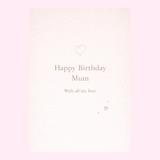 happy birthday mum cake card design with soft pink background