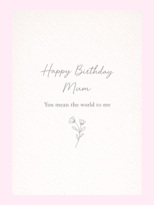 happy birthday mum cake card design with minimal floral illustration