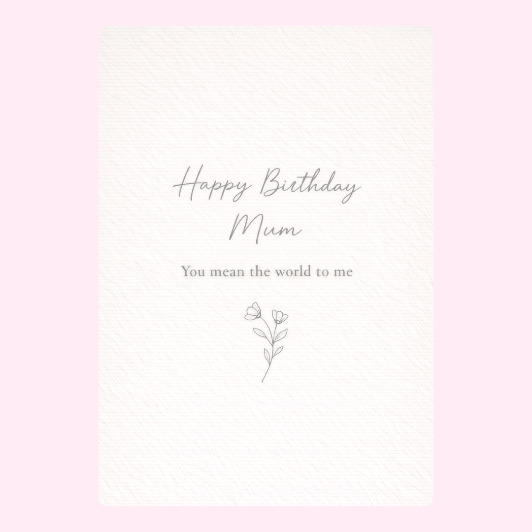 happy birthday mum cake card design with minimal floral illustration