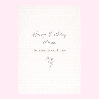 happy birthday mum cake card design with minimal floral illustration