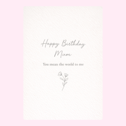 happy birthday mum cake card design with minimal floral illustration