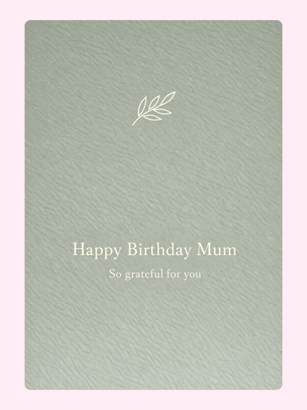 happy birthday mum cake card design in soft green background