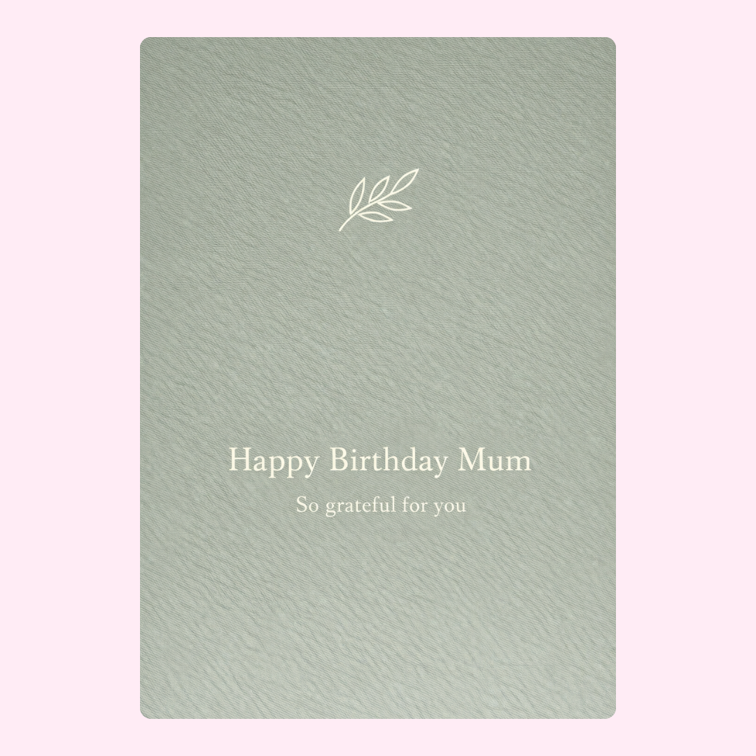 happy birthday mum cake card design in soft green background