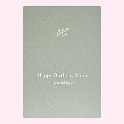 happy birthday mum cake card design in soft green background