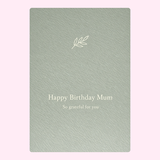 happy birthday mum cake card design in soft green background