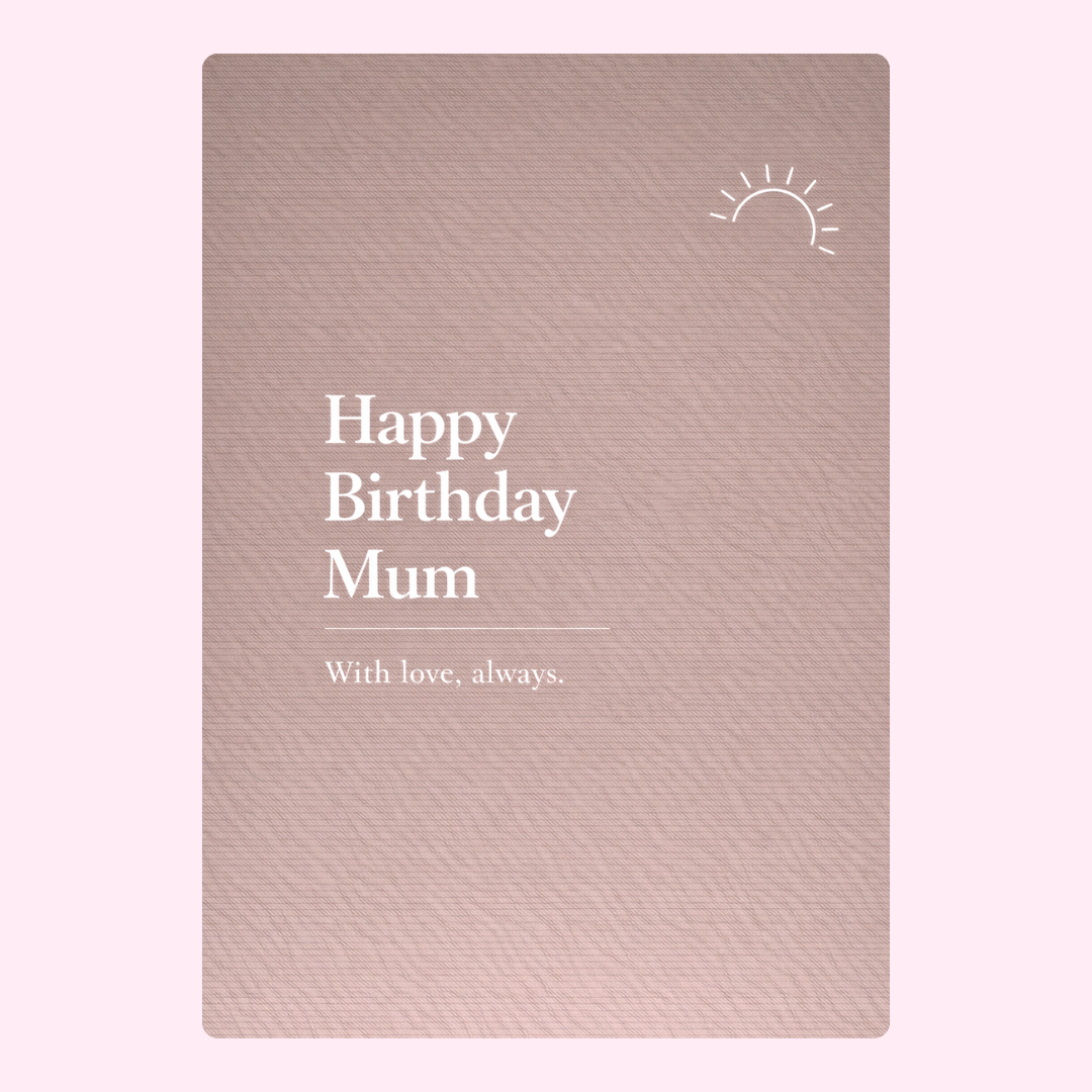 happy birthday mum cake card design in neutral beige background