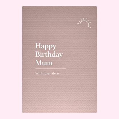 happy birthday mum cake card design in neutral beige background