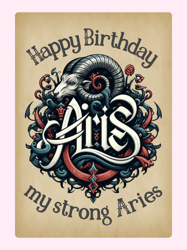 Ornate Aries Birthday Cake Card
