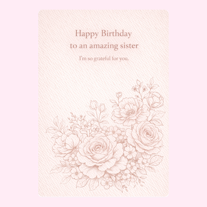 Happy Birthday sister card design with floral illustration