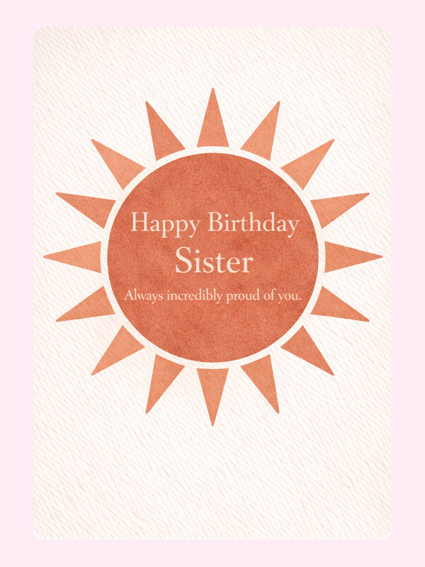 Happy Birthday Sister card design with sun illustration