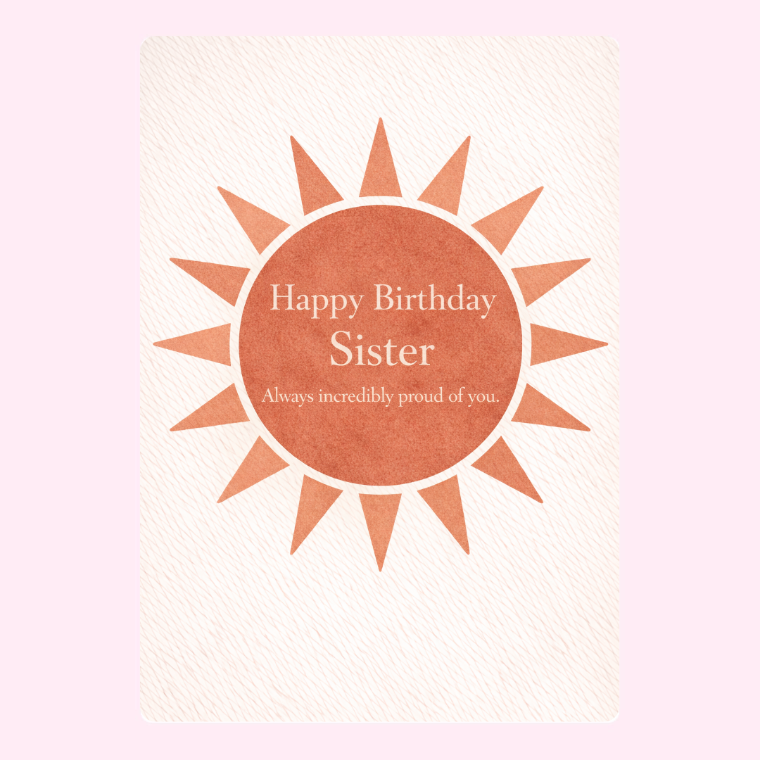 Happy Birthday Sister card design with sun illustration