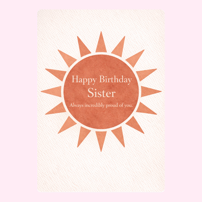 Happy Birthday Sister card design with sun illustration