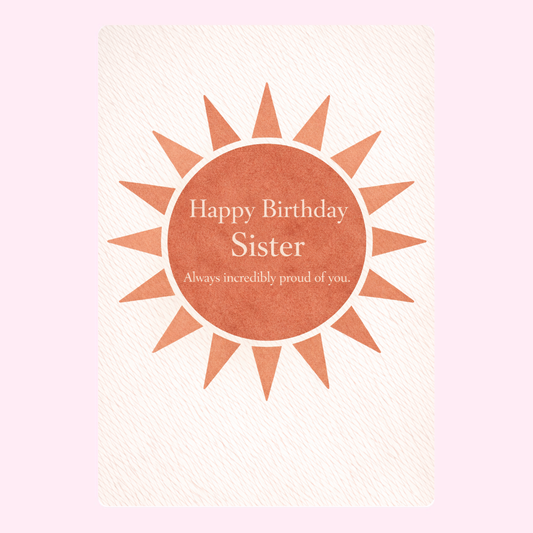 Happy Birthday Sister card design with sun illustration