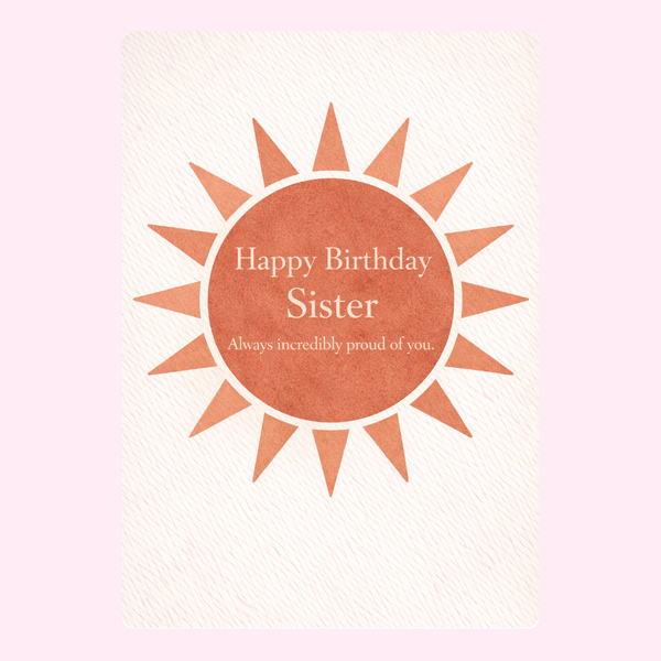 Happy Birthday Sister card design with sun illustration