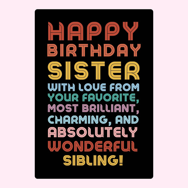 Happy Birthday sister card with colorful typography design