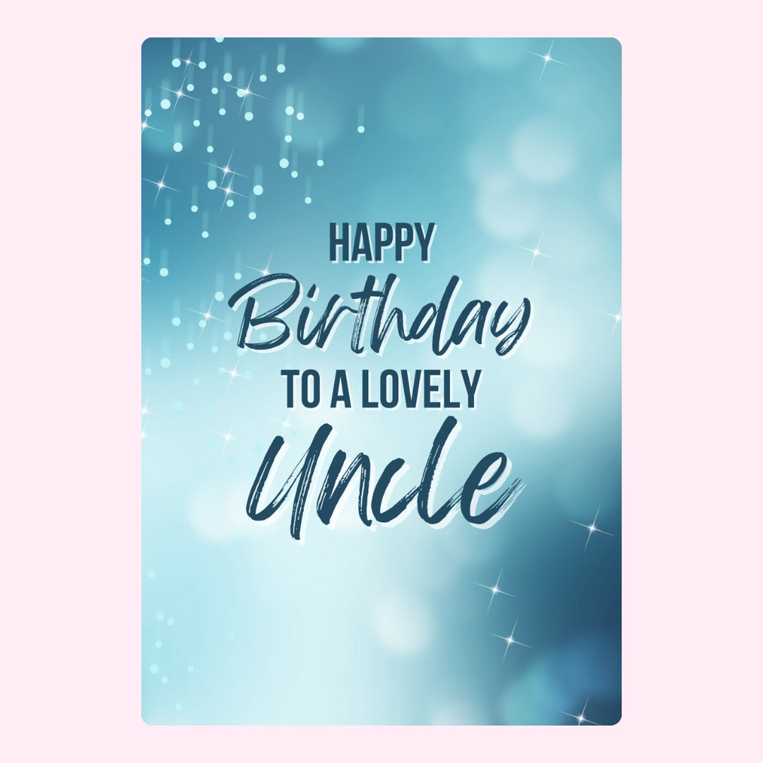 Blue Happy Birthday to a Lovely Uncle edible cake card design