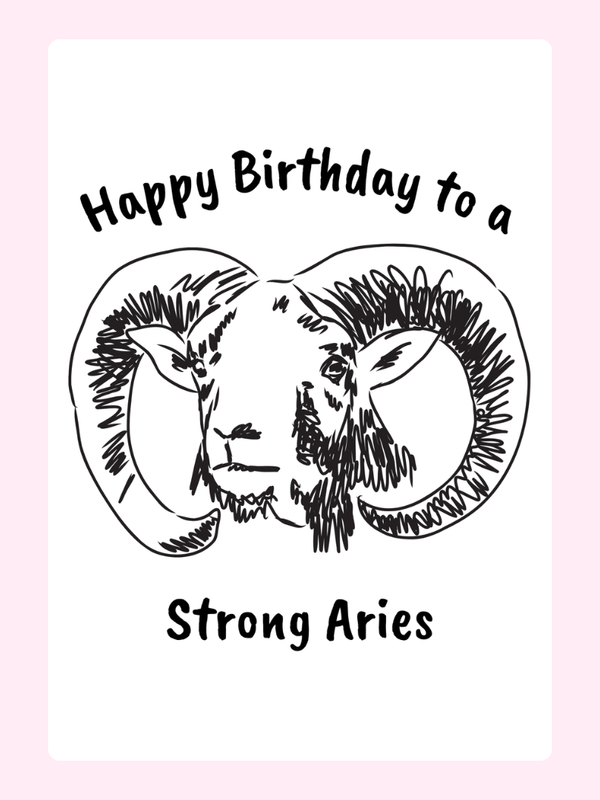 Strong Aries Sketch Birthday Cake Card