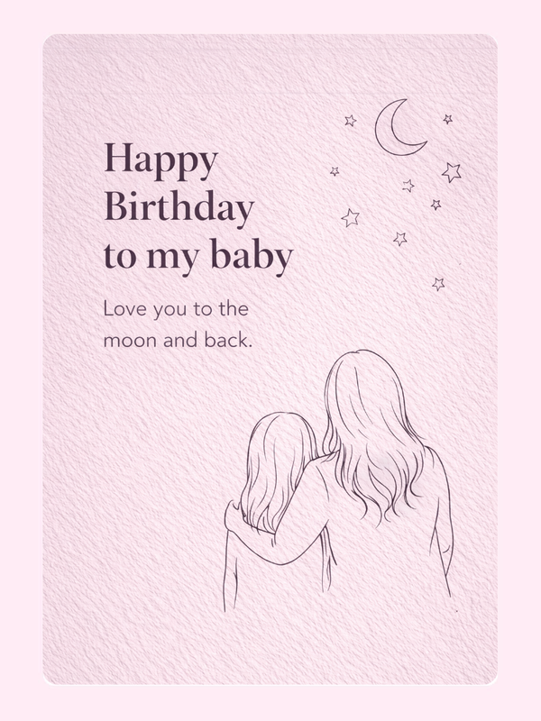 happy birthday to my baby card with mother and child illustration