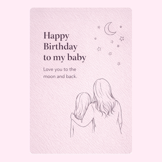 happy birthday to my baby card with mother and child illustration