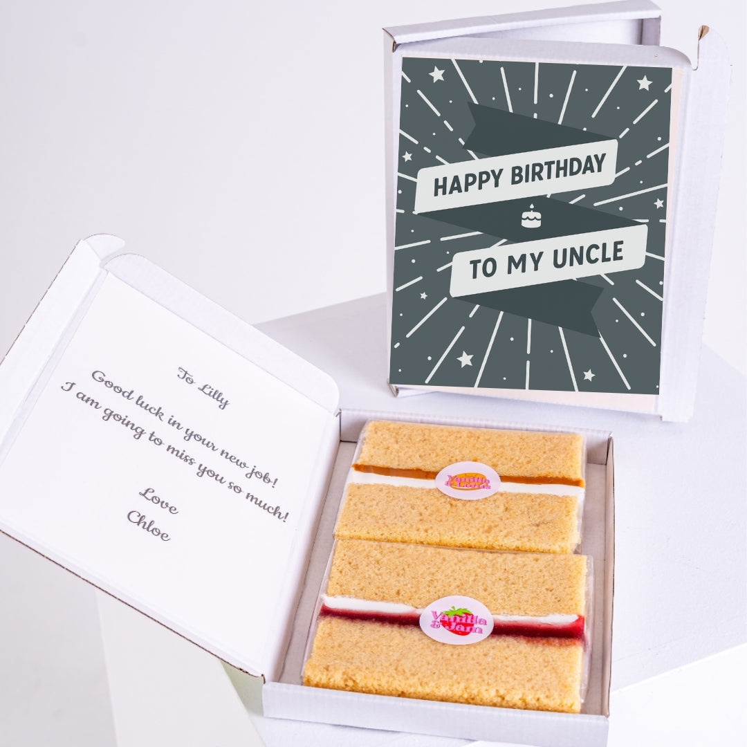 Happy Birthday to My Uncle edible cake card gift box with personalised message