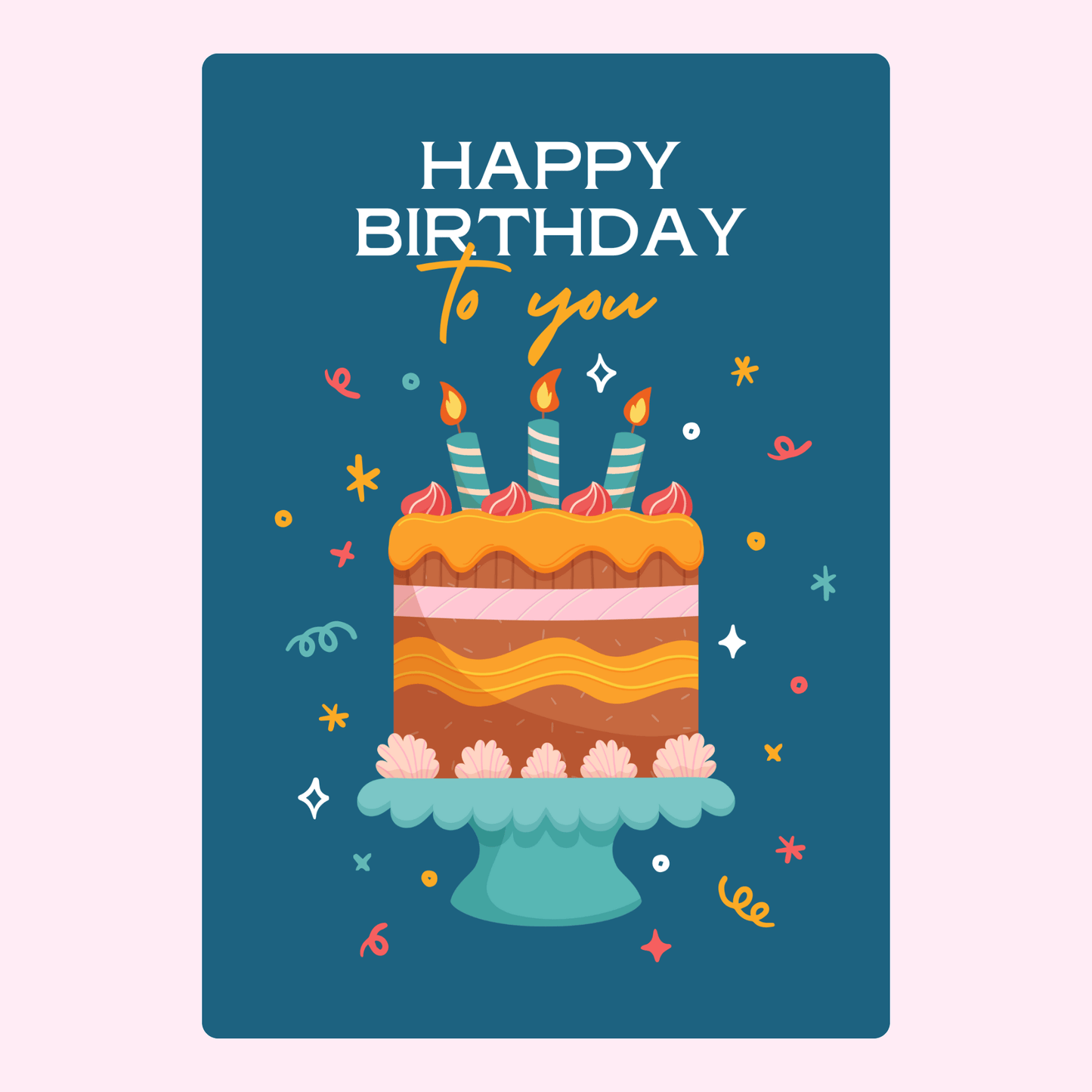 illustrated happy birthday cake card with candles colorful edible greeting card UK letterbox cake