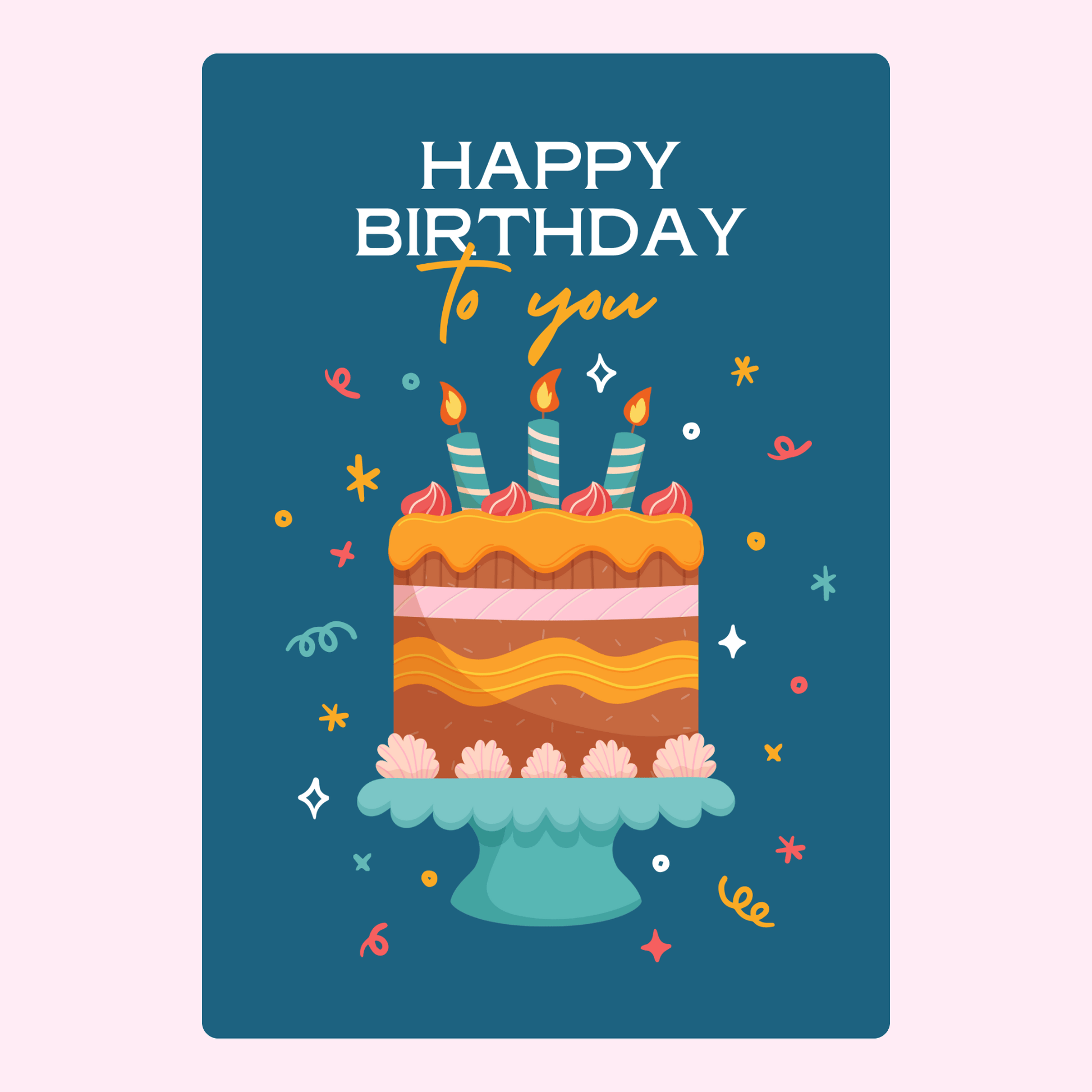 illustrated happy birthday cake card with candles colorful edible greeting card UK letterbox cake
