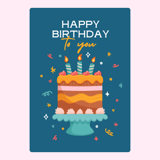 illustrated happy birthday cake card with candles colorful edible greeting card UK letterbox cake