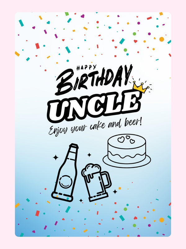 Beer & Cake Uncle Birthday Cake Card