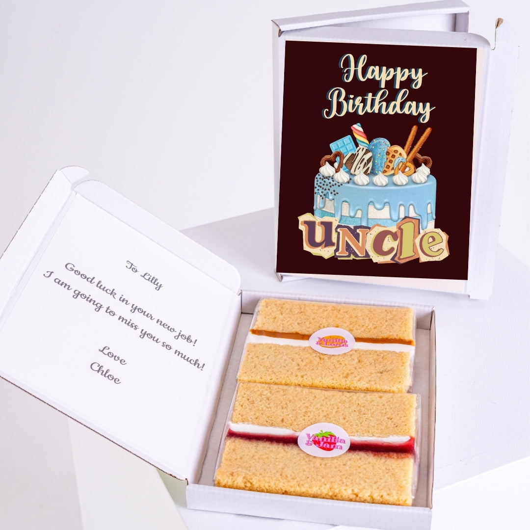 Happy Birthday Uncle edible cake card gift box with personalised message