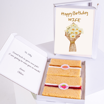 Happy birthday wife cake gift box with floral greeting card