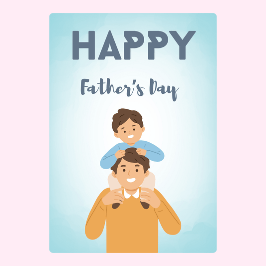 Happy Father’s Day card with father carrying son on shoulders illustration