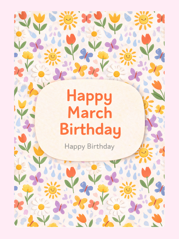 Happy March Birthday Cake Card