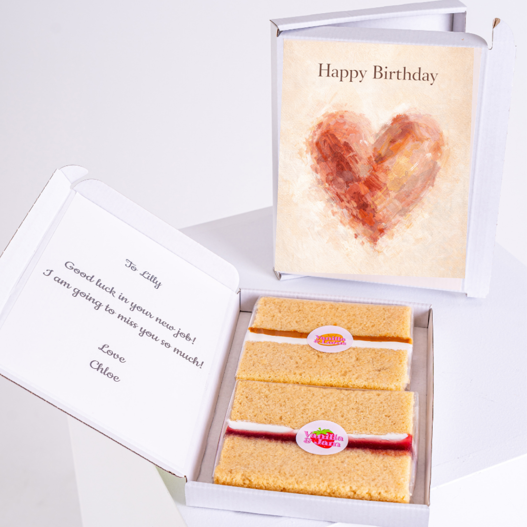 Happy birthday cake card gift box with painted heart design