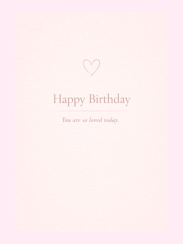 minimalist birthday card with heart and soft message